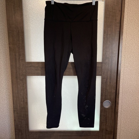Athleta‎ Black Persistence Laser Cut 7/8 Tight Leggings Womens Yoga Size S - Picture 1 of 9